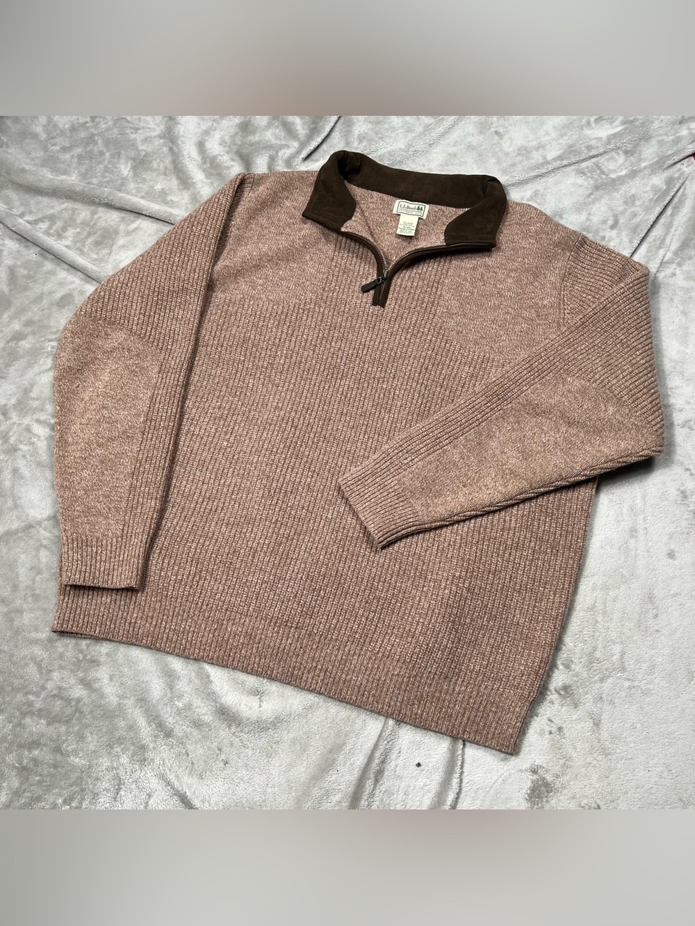 LL Bean Merino Wool Waterfowl Sweater Mens XL Sable Brown 1/4 Zip Pullover